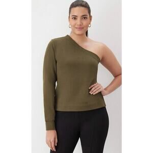 GSTQ Olive Green One Shoulder French Terry Top Small Date Night Party Club